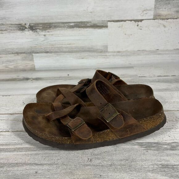 Mountain Sole Women's Leather Strappy Buckle Slip On Slides Sandal Brown US 8 - Picture 2 of 7